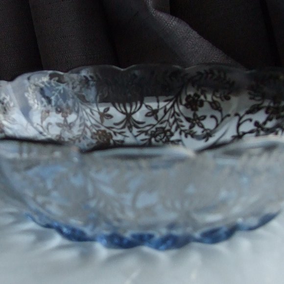 Antique CANDY Glass DISH SILVER OVERLAY SKY Blue - Picture 2 of 5